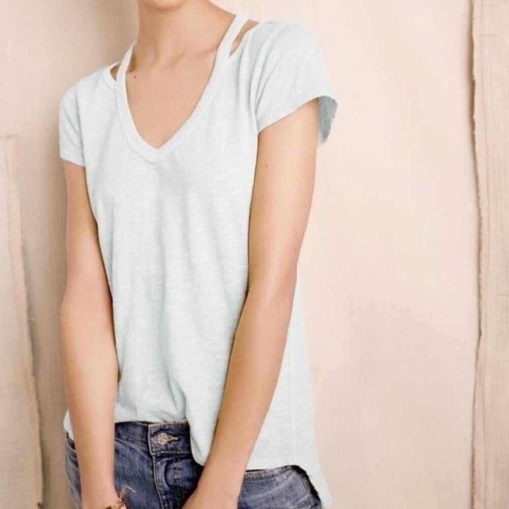 Anthropologie Left of Center Cut Out High Low Short Sleeve Laramie Shirt Size Sm